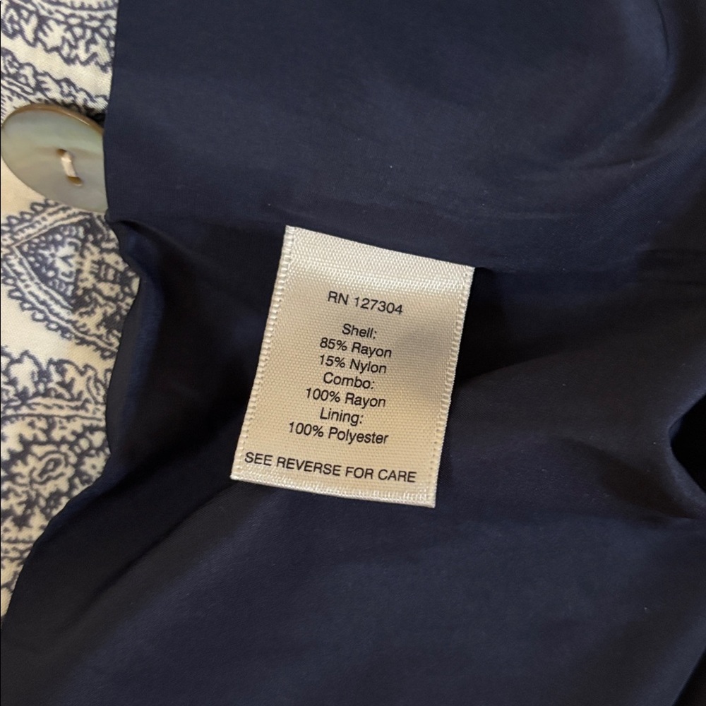 John Mark Embroidered Lined Jacket Blue Cream Sz XL Contrast Cuff Lagenlook - Picture 11 of 11